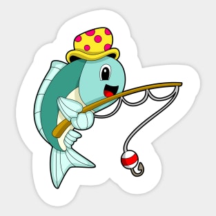 Fish at Fishing with Fishing rod & Hat Sticker